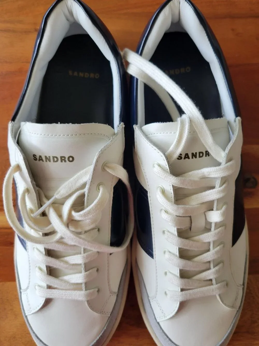 Sandro Paris White Black Low Top Lace Up Leather Sneakers Men”s EU 44 Preppy